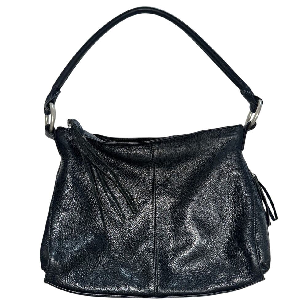 SVEN Berkeley USA Pebbled Black Leather Minimalist Hobo Shoulder Bag Made in USA